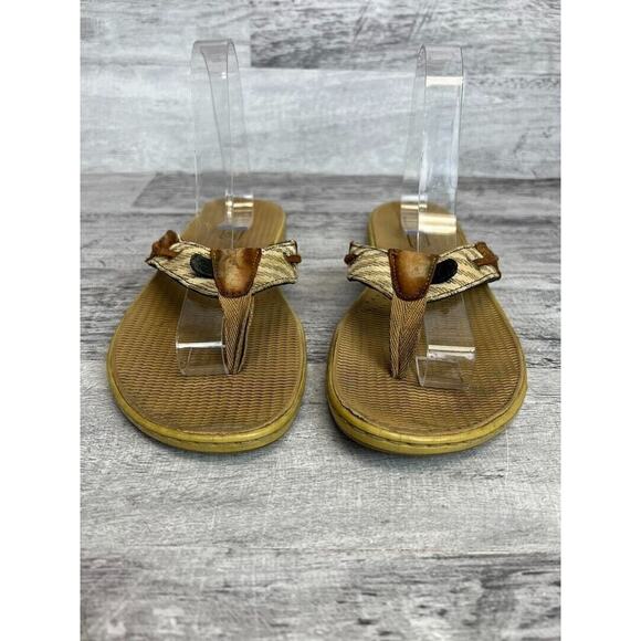 Sperry Womens Size 7M Brown Canvas & Leather Thong Flip-Flops Casual Sandals - Picture 2 of 8